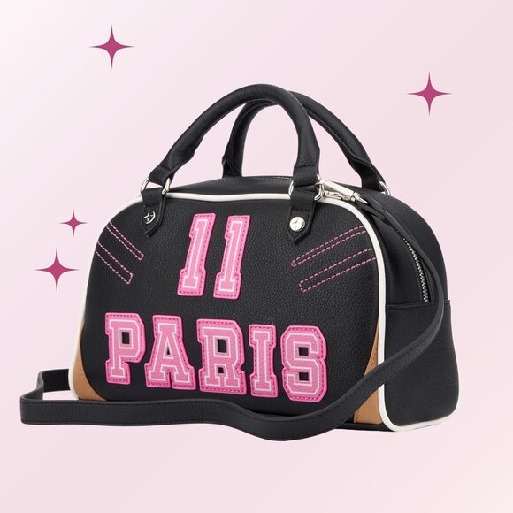 Paris Hilton Varsity Vegan Leather Bowler Satchel Hand Bag with Removable Strap - Picture 7 of 10